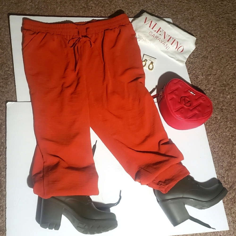 1X Sunset Flame Orange Baggy Pants polyester summer plus size long Draws